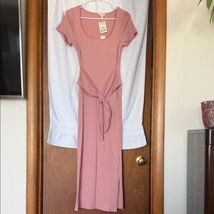 See You Monday Blush Tie-Front Midi Dress